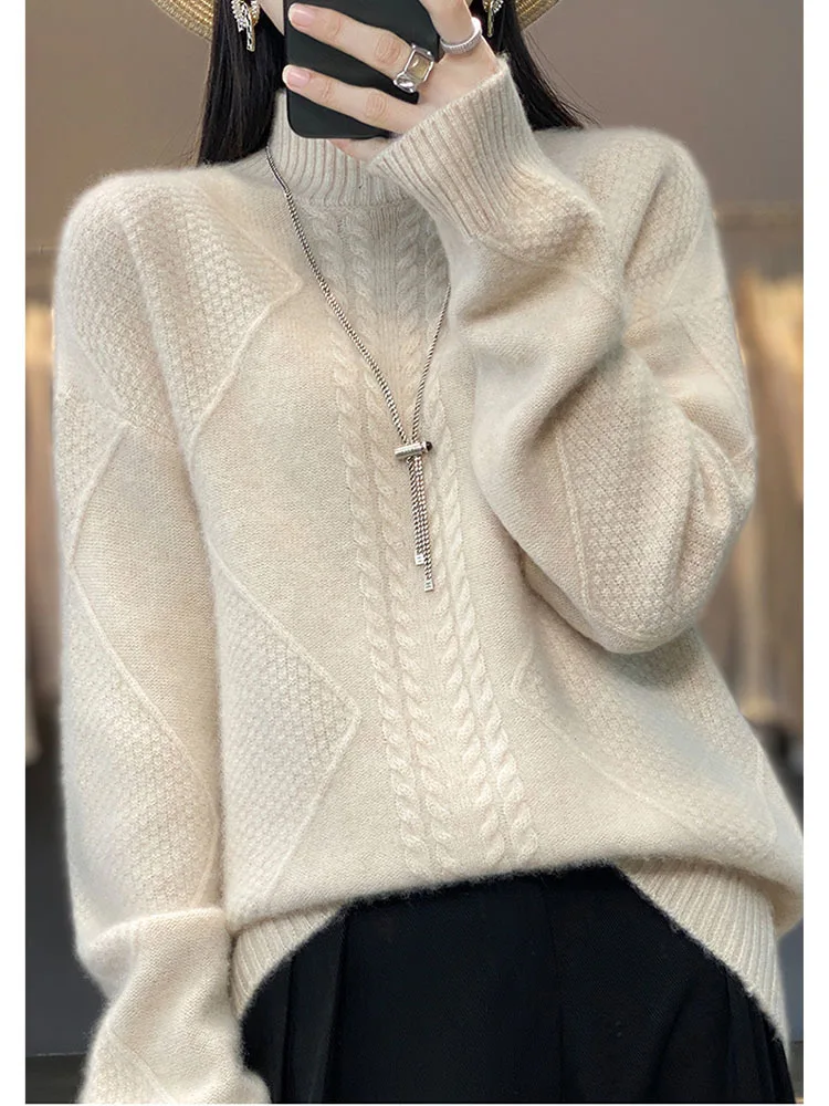 Autumn Winter Women's Knit Loose-fit High Neck Warm Sweater Pullover