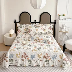 Bonenjoy Bedspread Quilted Bed Cover Ruffles Mattress Protector Thicken Bed Linen Printed Sheets colchas (Pillowcase Need Order)