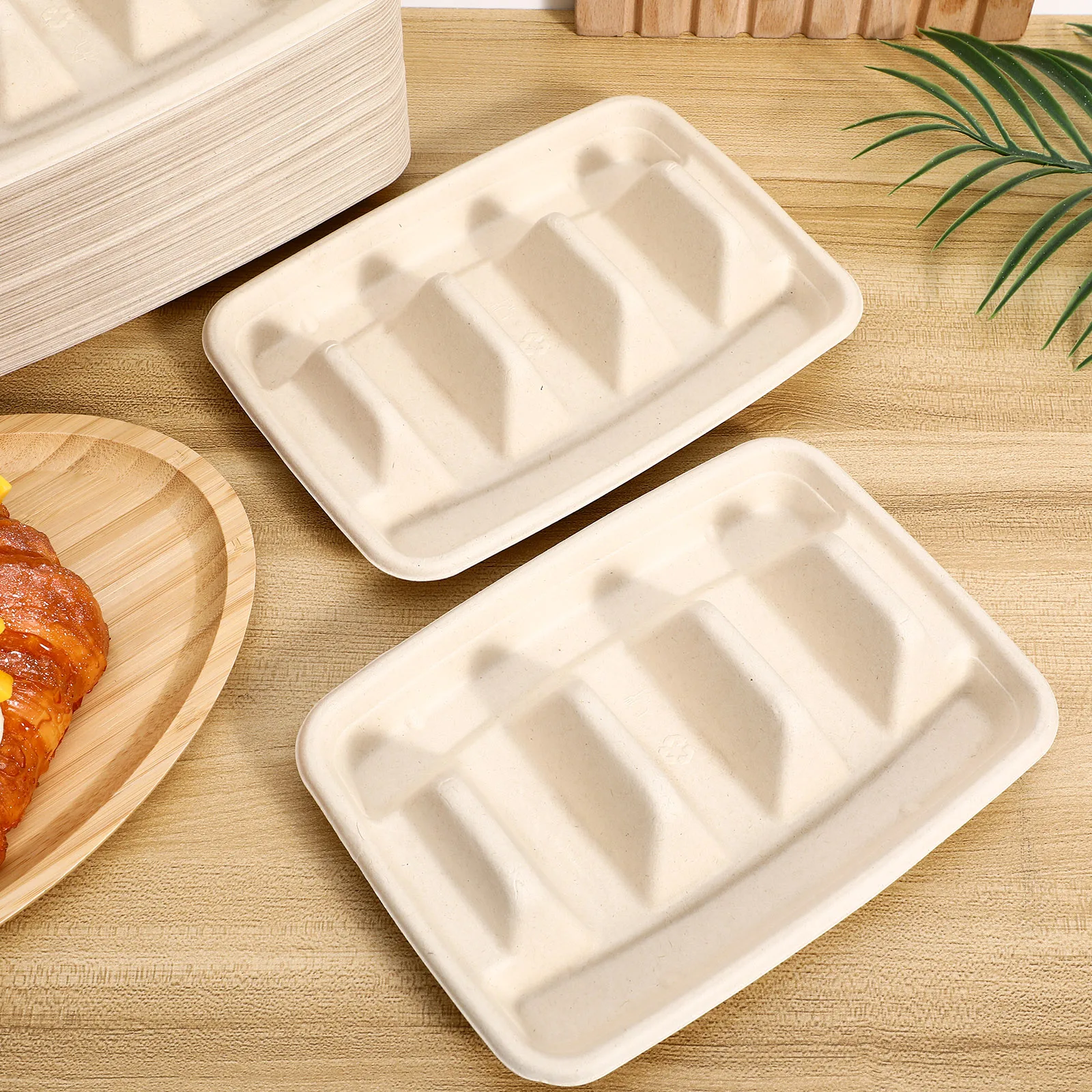 

50Pcs Serving Tray for Tacos Disposable Divided Plates Party Snack Container Spill-Proof Sturdy Holder for Outdoor Gathering