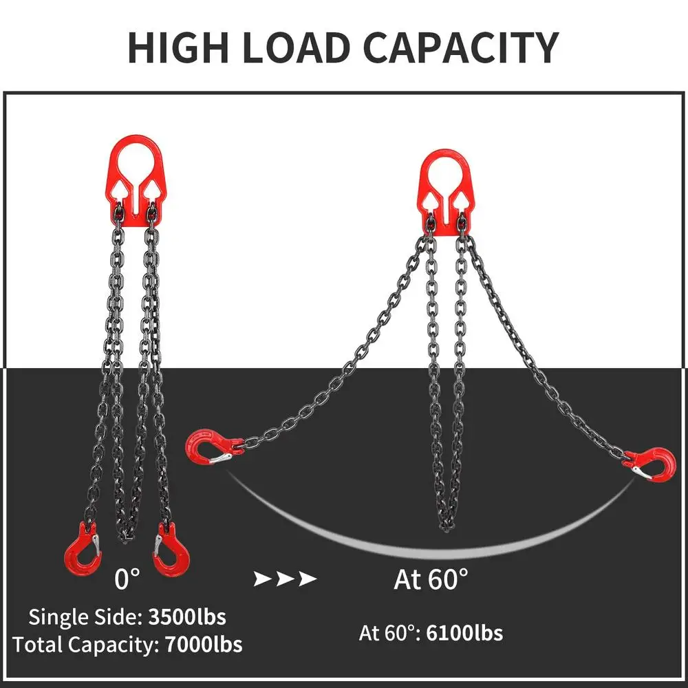 調整可能な頑丈なリフティングチェーン、フック付き合金スチールチェーン、貨物の牽引と移動、2本の脚、5、16インチx 10フィート、7000lbs、g80