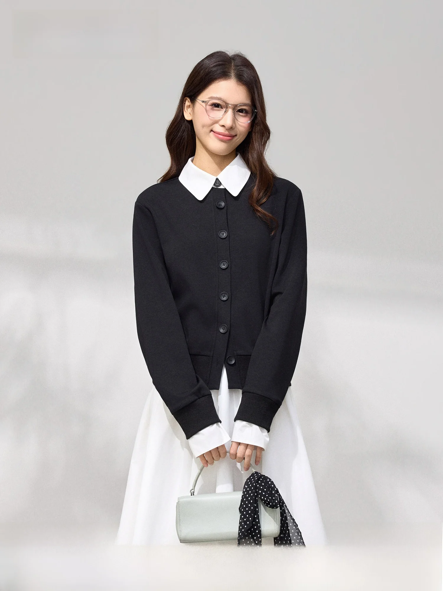 

Bla Knitted Jaet Women's Preppy Sle Splice Top Coat Spring Season Cotton Blend Long Sve ort Length Button Closure