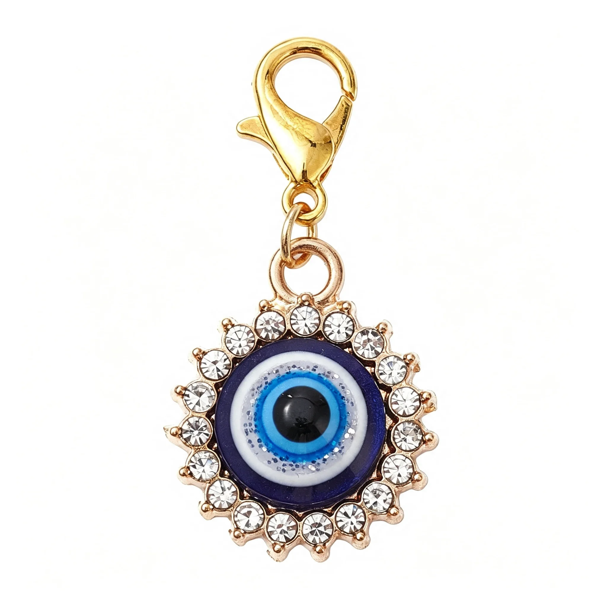 Evil Eye Charm, Karabinerverschluss-Anhänger, Legierung, Strass, Vintage-Taschenornament, Unisex-Rucksackzubehör, Geburtstags- und Weihnachtsgeschenk – Detail 8