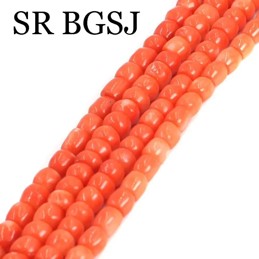 8-10mm  Orange Column Beaded DIY Real Genuine Natural Coral Beads Strand 15\