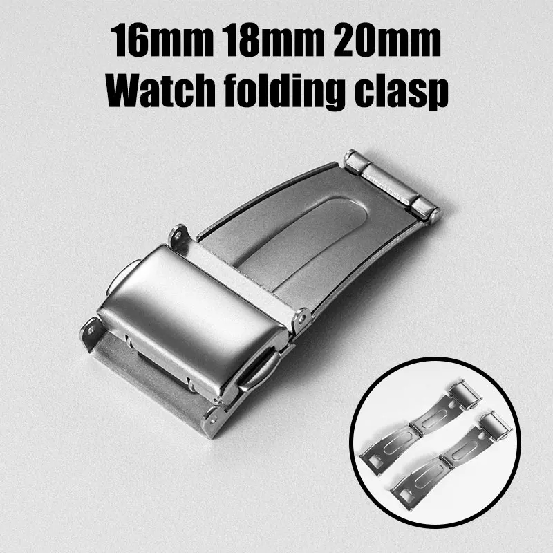 16mm 18mm 20mm Stainless Steel Double Push Button Clasp Buckle for Watch Strap Band Deployment Fold Buckle Watch Folding Clasp