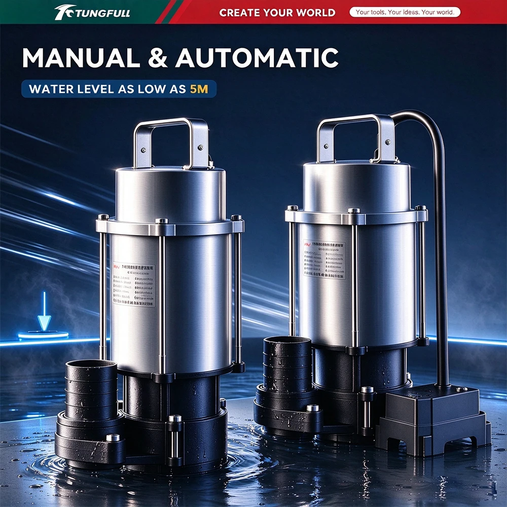 1100W Automatic Bottom Suction Submersible Pump 6m Cable Low Suction Drainage Pump for Factory Workshop Ceiling Water Removal
