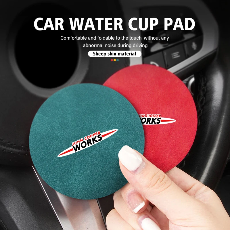 2pcs Sheepskin Car Coaster Water Cup Holder Anti-skid Slot Pad For MINI John Cooper Works R56 F56 R53 R60 Clubman