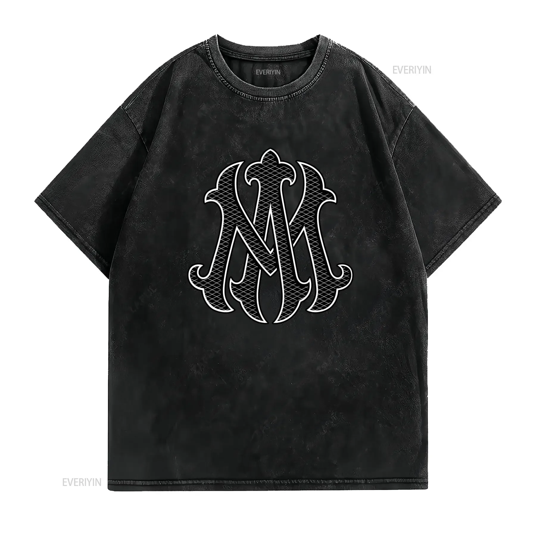 Camiseta de Hombre Peso Pesado 180Gsm 100 Estampado Oversized Negro Retro con Logo NY Suave y Transpirable Cuello Redondo