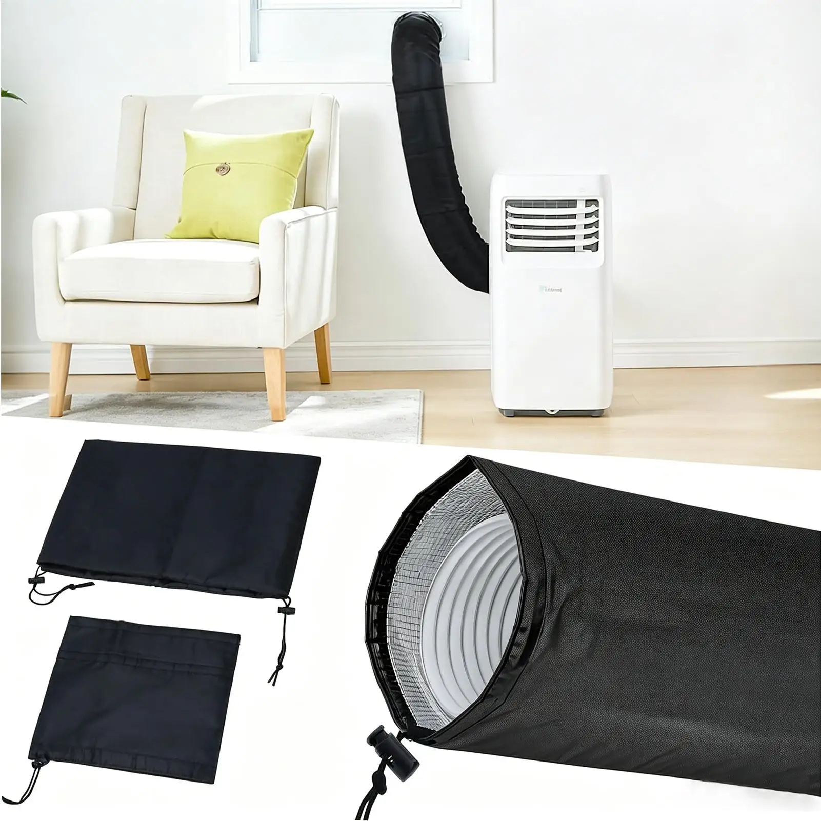 Portable AC Hose Insulation Sleeve Dustproof Waterproof Insulated AC Hose Cover with Elastic Drawstring for Adjustable Length
