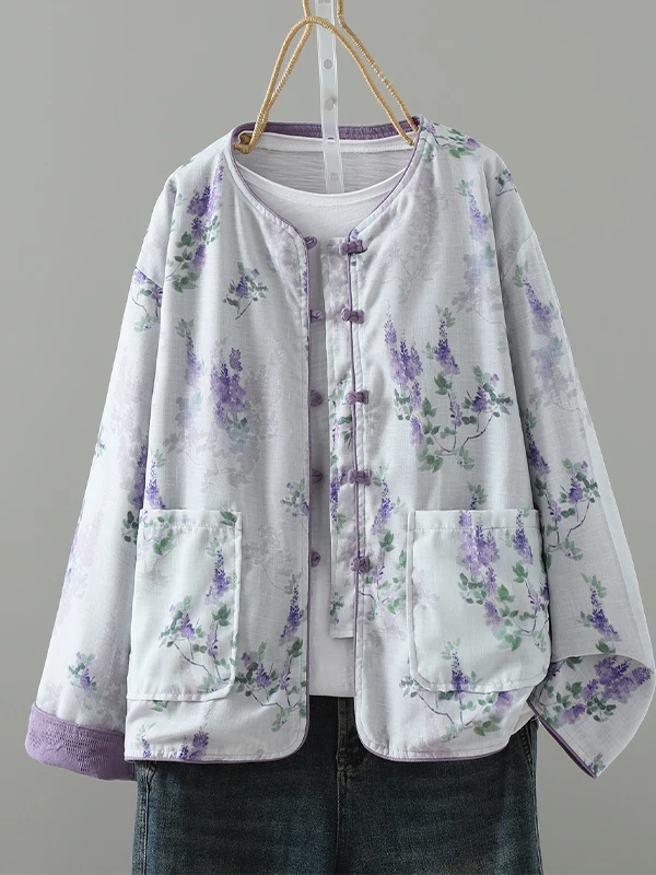 

New Chinese Sle Double-Sided Wear Cotton Linen ort Jaet Women's Spring Autumn Loose Outerwear Trendy Top Button Design
