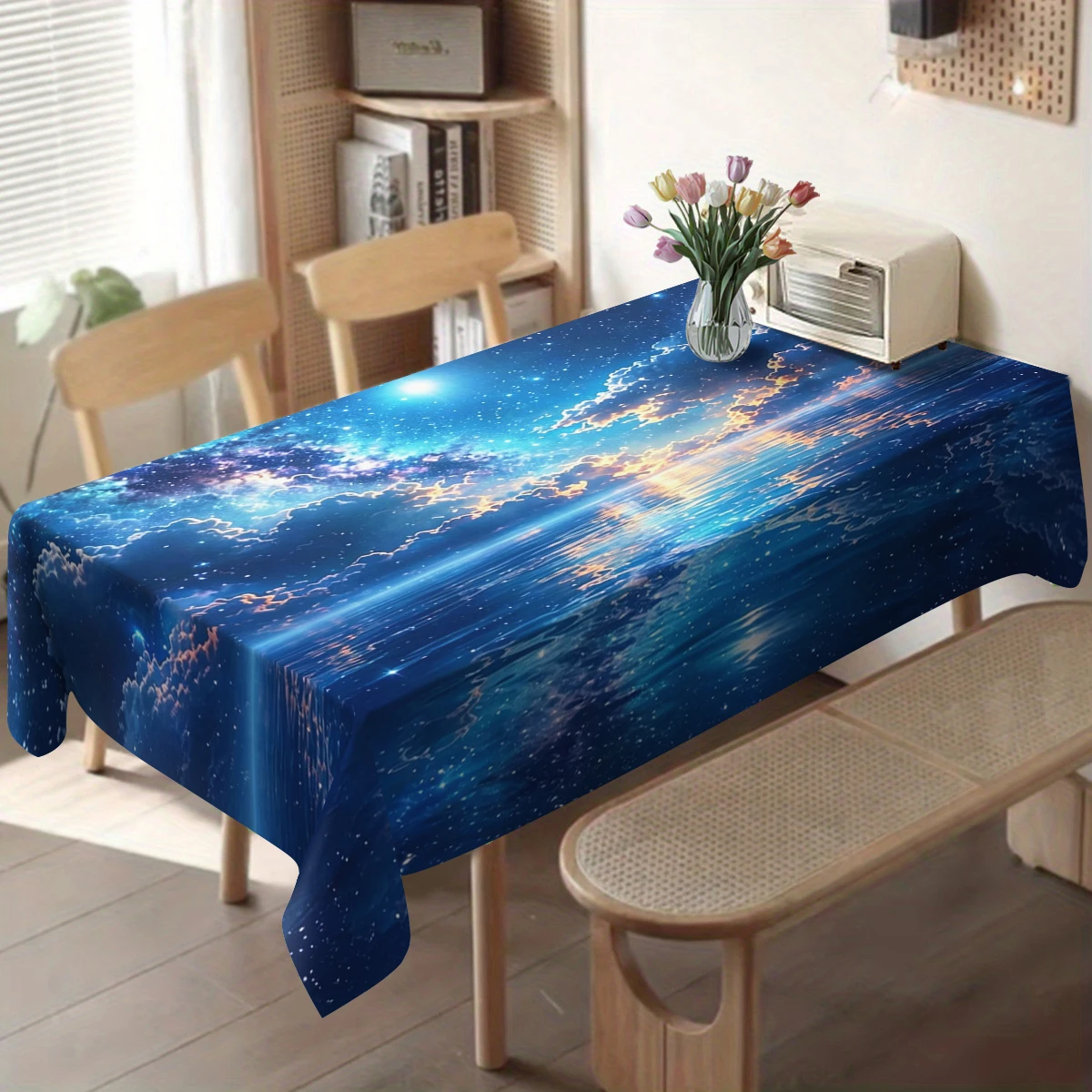 Vibrant Stained Glass Style Polyester Tablecloth - Artistic Table Cover for Dining Room, Eye-catching Home Party Decoration