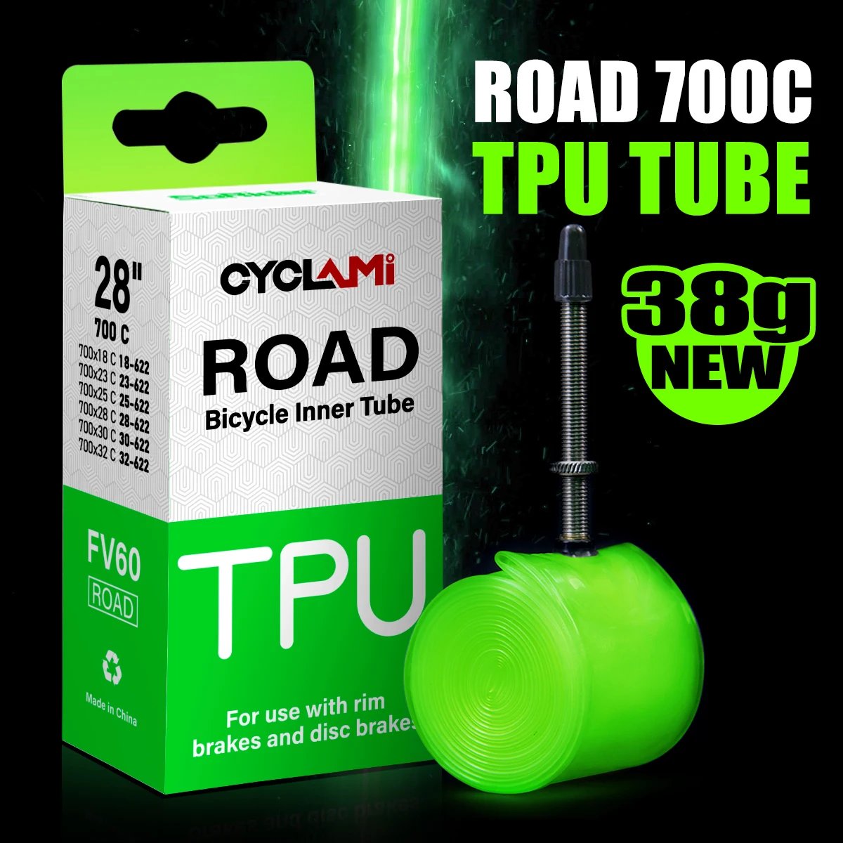 Road Bike TPU Inner Tube 700C Ultralight Bike Tire 28“ 700x18c/23c/25c/28c//30c/32c Super Light  Valve Length French 60mm Tube