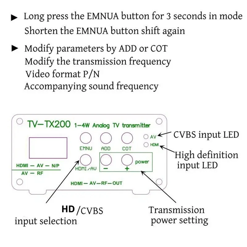 Analog TV Transmitter VHF/UHF Frequency Band Selectable Transmitter Frequency Power Supports /CVBS Signal Input