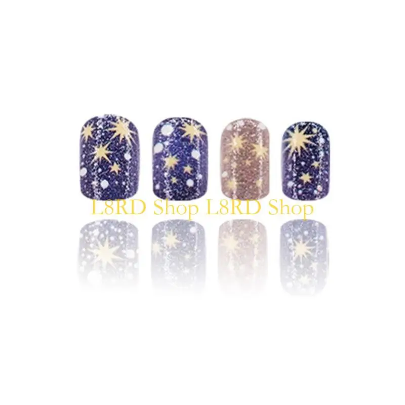 L8rd 24 pcs glitzernden vollen Cover auf Nagel kurzer Quadrat Falsches Nagel Astral Presse auf Nagel farbenfrohe Nagel