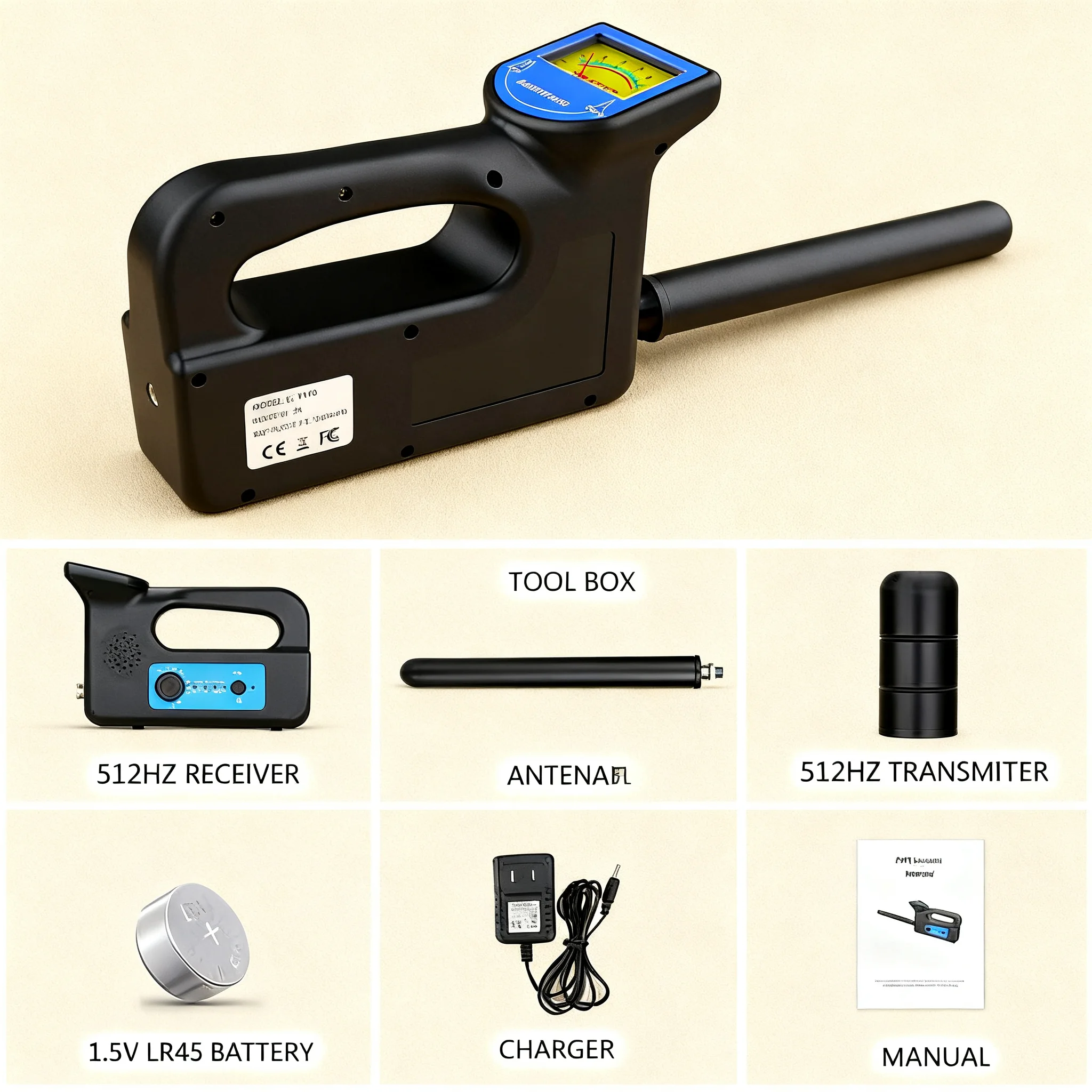 Cámara para tuberías de alcantarillado con transmisor y receptor de 512 Hz, kit de localización y inspección de tuberías de grado profesional