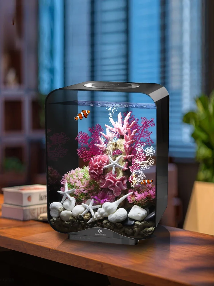 Creative Fish Tank Desktop Living Room Mute Oxygenation Small Fish Tank Landscaping Free Water Change Three-color Light Aquarium