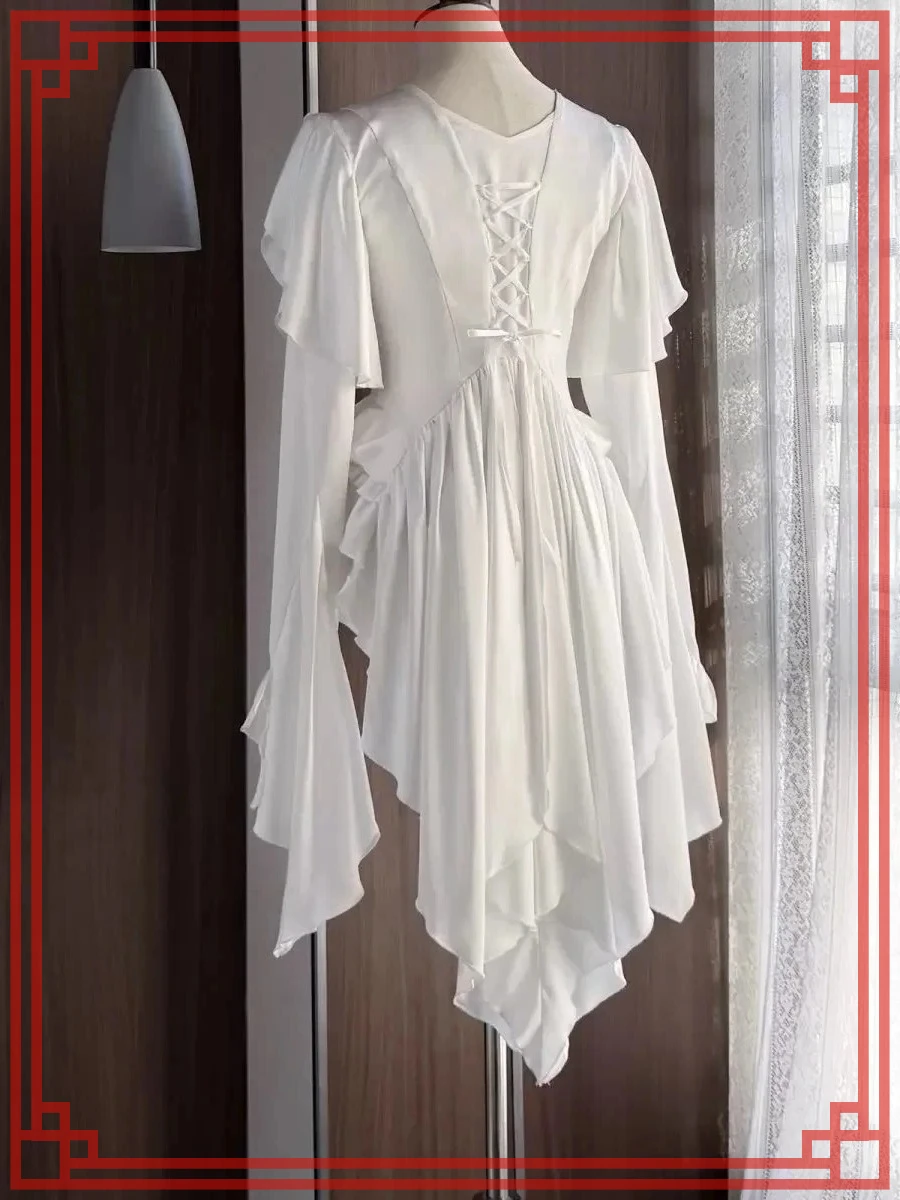 

Готический топ Y2k, однобортная рубашка с длинными рукавами, блузка со шлейфом, великолепный стиль суда, элегантное однотонное платье в стиле Лолиты