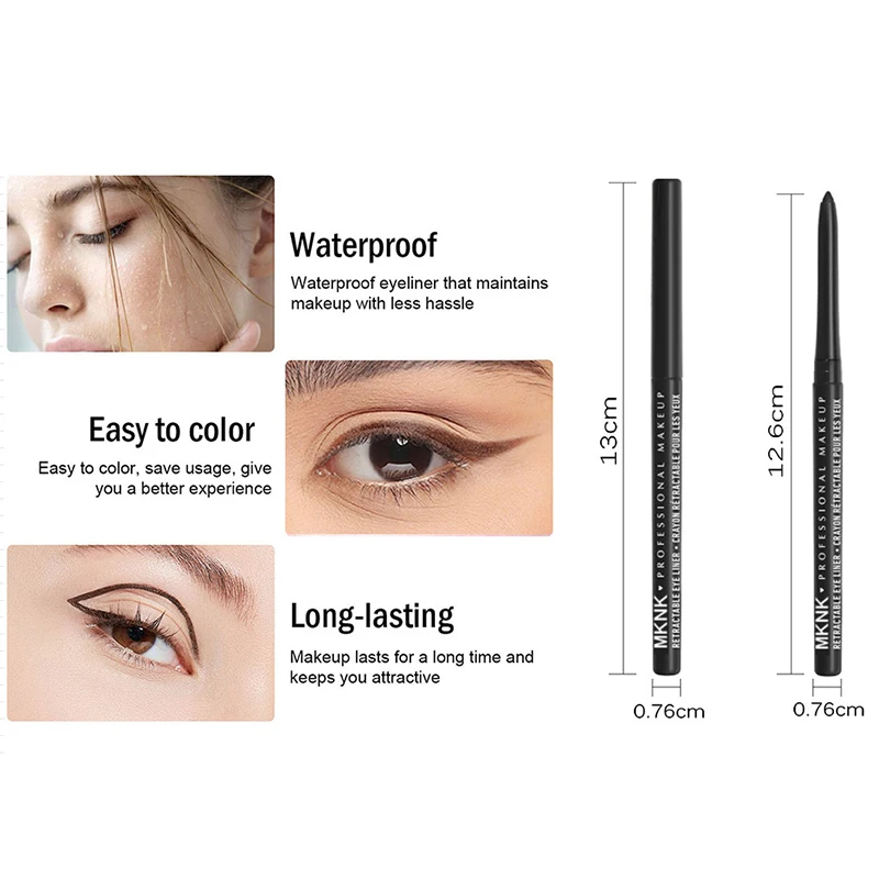 Wasserfeste schwarze Eyeliner-Stifte, wischfest, langlebig, anfängerfreundliches Augen-Make-up, hochpigmentiert, schwarz-weißer Eyeliner-Stift