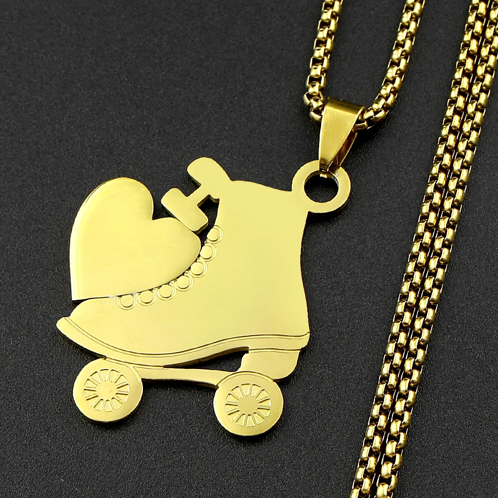 I Love Roller Skates Sympol-Kette für Damen und Herren, Edelstahl, goldfarben, Sport, Femboy, Egirl, Design, Anhänger, Halskette, Schmuck – Detail 6