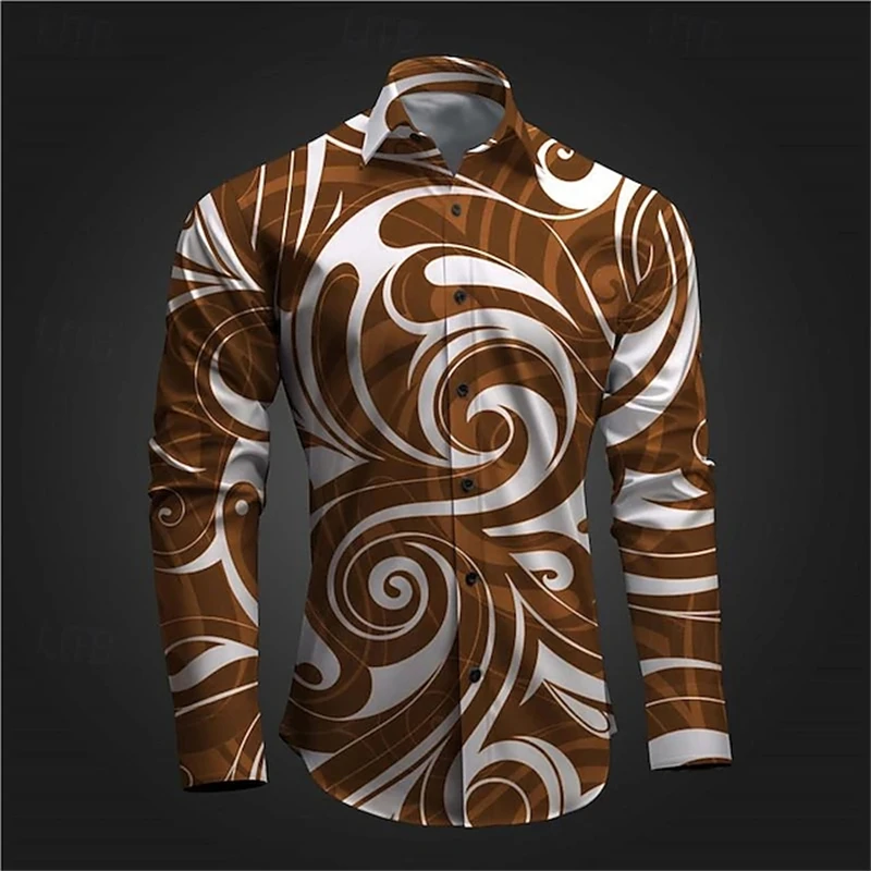 Optical Illusion Men's Shirts Abstract 3D Printed Shirt Daily Wear Going Out Spring Turndown Long Sleeve Streetwear Baggy Tops