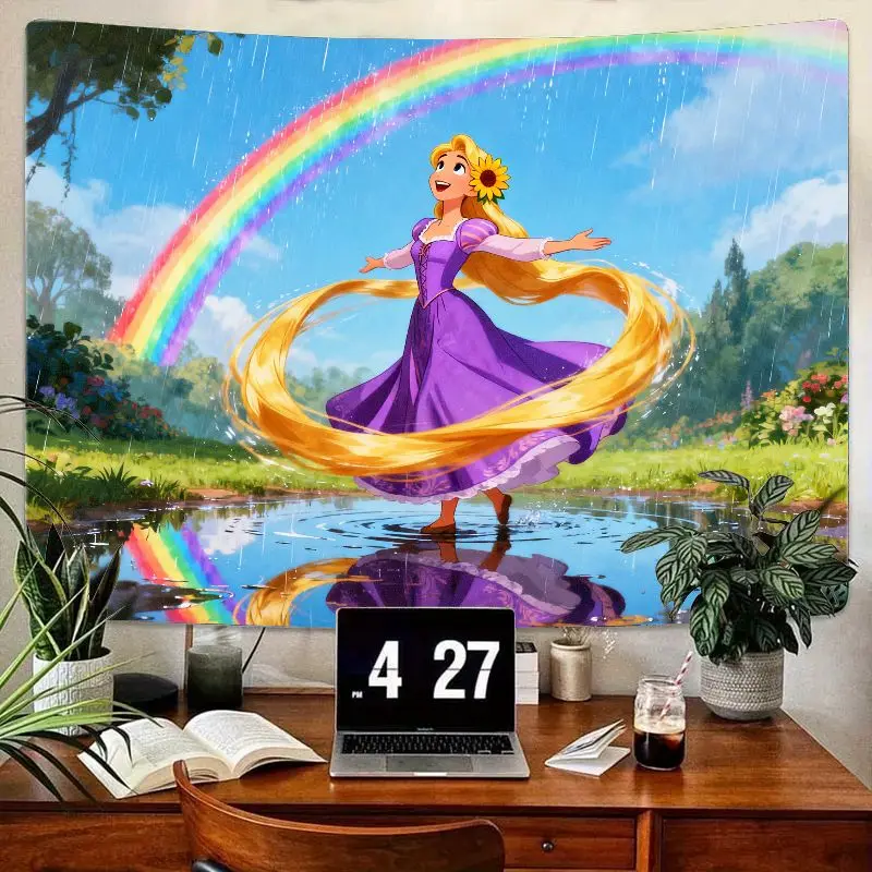 

1 шт. гобелен Диснея Рапунцель, настенное искусство с ярким радужным дождем, декор принцессы с длинными волосами для детей, спальни, гостиной, подарок