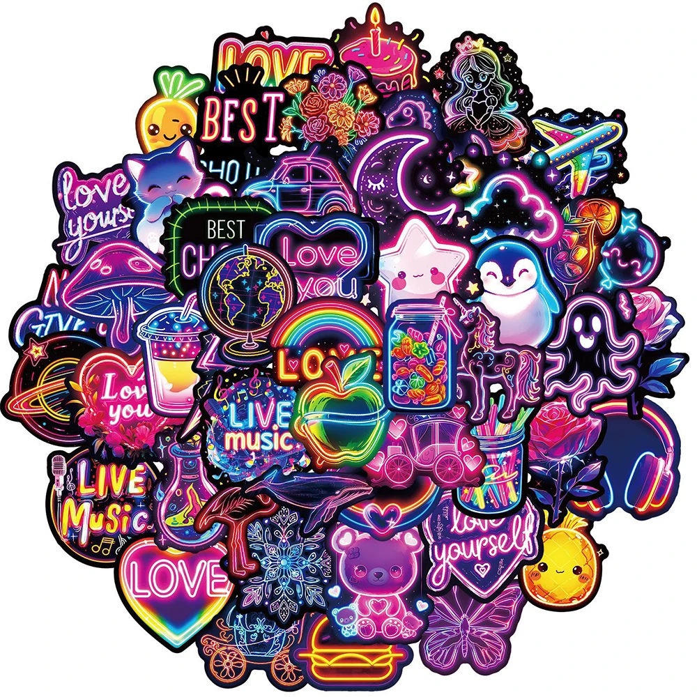 10/30/50pcs Funny Cute Cartoon Neon Graffiti Stickers Decals Laptop Suitcase Notebook Diary Decoration Sticker Kids Classics Toy