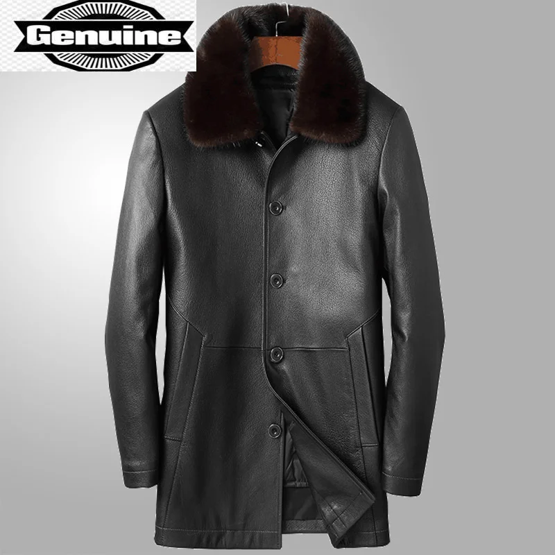 Leather Genuine Goatskin 2023 Men's Jacket Men Warm Parka Real Mink Fur Collar Down Jackets Chaquetas Hombre LXR329