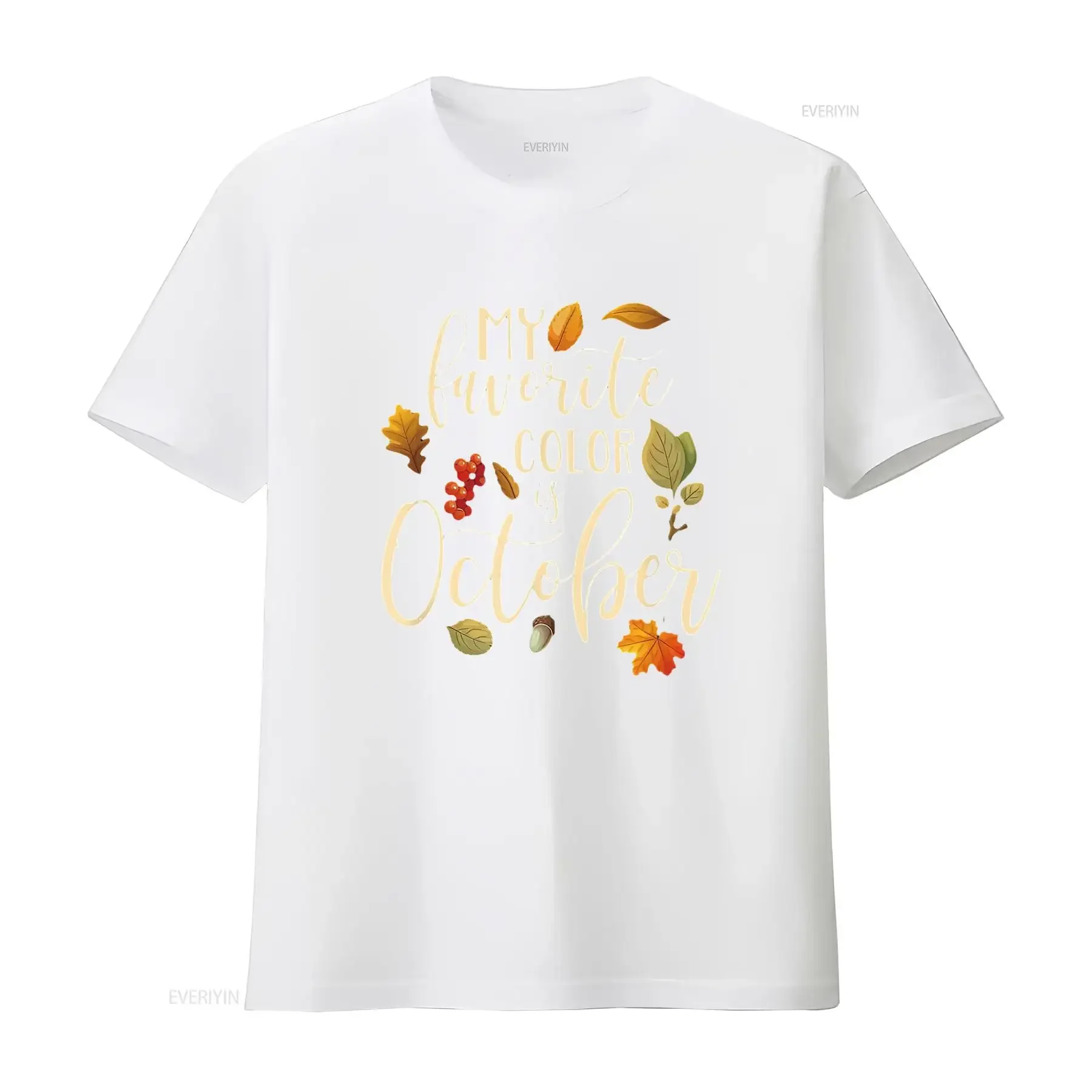 تي شيرت نسائي لمحبي الخريف والخريف اللون المفضل هو أكتوبر أسود 2X كبير عتيق مغسول وممتد للجنسين مريح