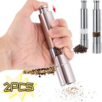 Salt Pepper Grinder Stainless Steel Thumb Push Spice Mill Adjustable Sea Salt Push Button Grinder Seasoning Bottle Kitchen Tools
