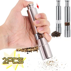 Salt Pepper Grinder Stainless Steel Thumb Push Spice Mill Adjustable Sea Salt Push Button Grinder Seasoning Bottle Kitchen Tools