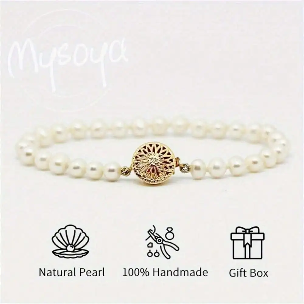

MYSOYA браслет из белого пресноводного жемчуга 5-6 мм с жемчугом, подарочная коробка, подарок для нее, свадебные украшения, подарок на Рождество, день рождения, Новый год