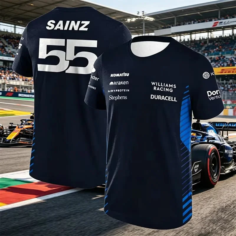 2026 New Men’s  #23 #55 Williams Racing Graphic Tee Albon Sainz Printed Breathable Quick-Dry Family Matching Sports T-Shirt