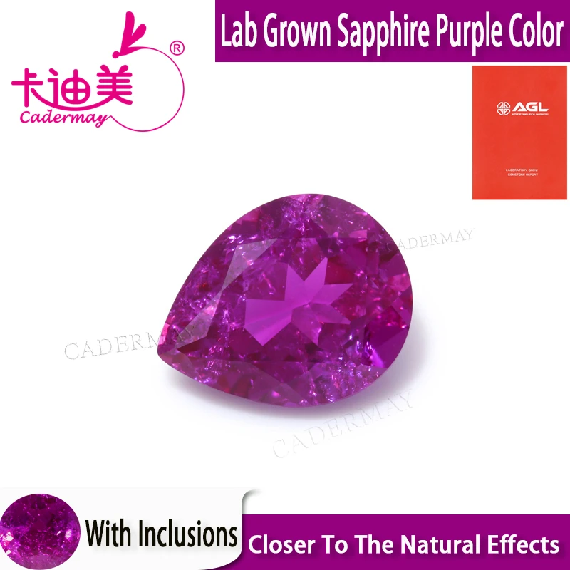 

Сапфир фиолетовый выращенный в лаборатории CADERMAY, свободный камень с включениями, грушевидной формы, для изготовления ювелирных изделий своими руками, драгоценные камни для DIY
