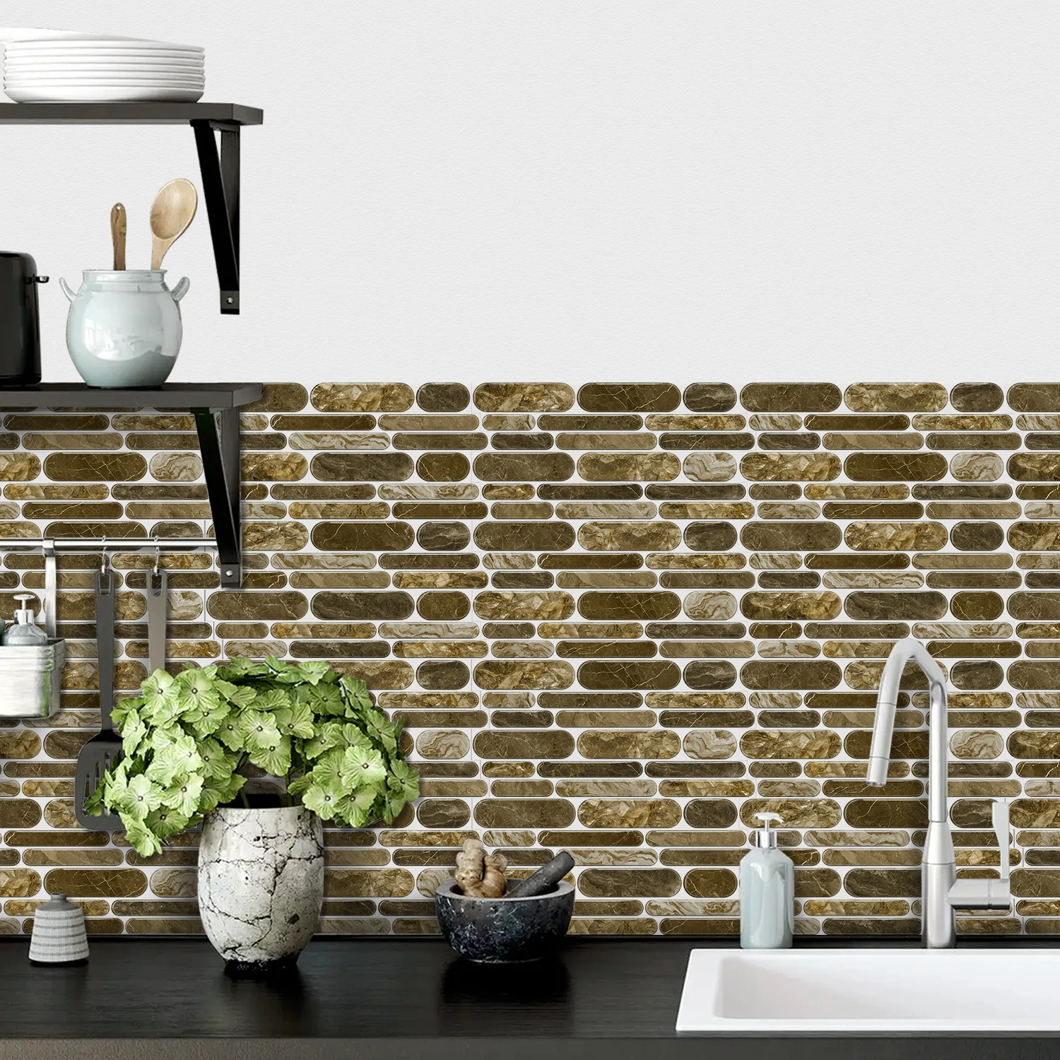 (6/12/24/48 PCS)Self-Adhesive Marble Mosaic Wall Stickers, Easy to Cut & Install, HD Pattern, Waterproof, DIY Home Decor