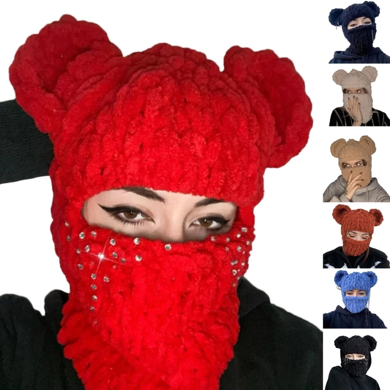 

Bear Ear Hat Scarf Bear Ear Balaclava Halloween Balaclava Masquerade Funny Hooded Beanie Mask Halloween Party Hat Dropshipping