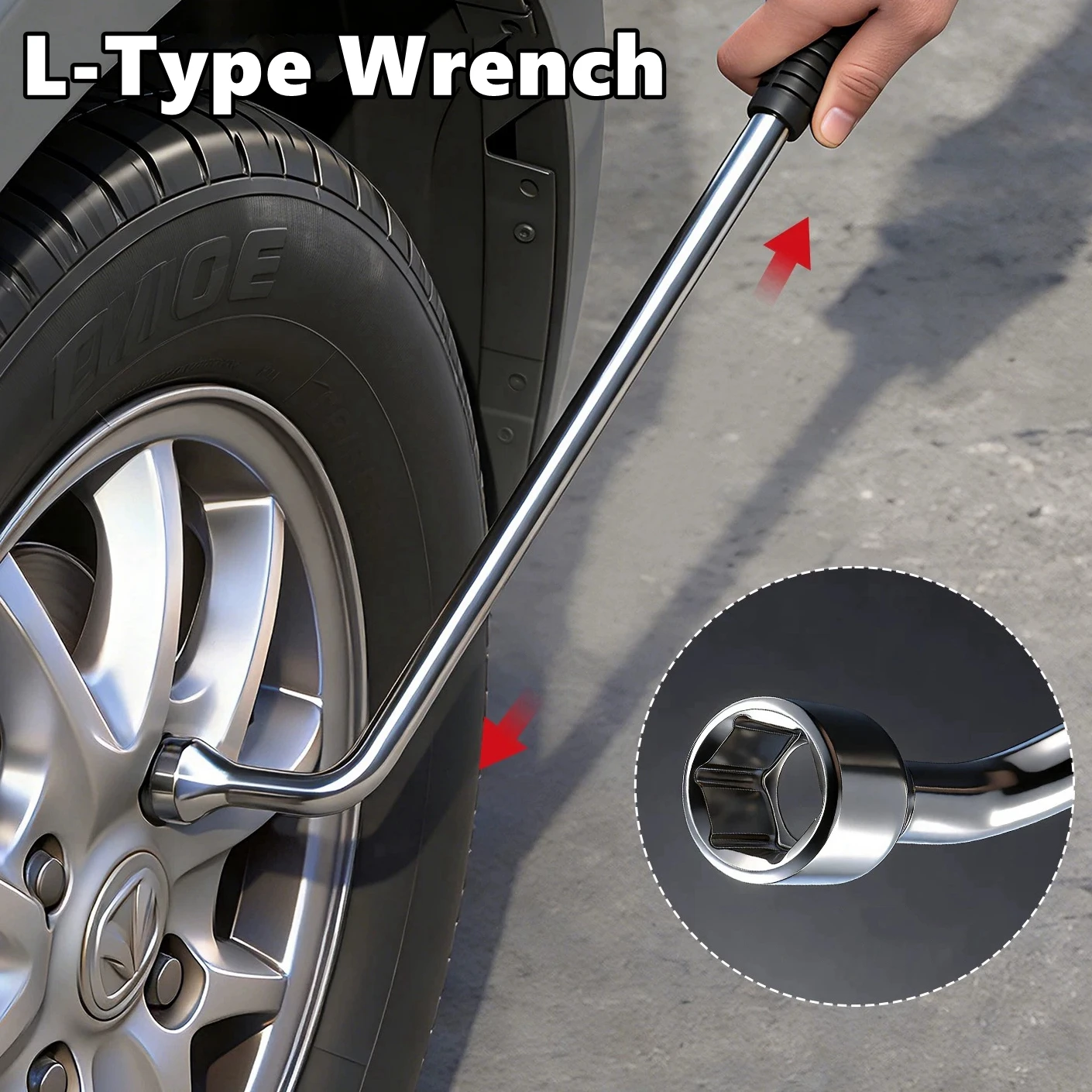 Motor Spare Tire Lug Wrench - L Type Hexagonal Head 17/19/21/22/23/24mm Slotted End Socket Repair Tool, Standard Tire Wrench