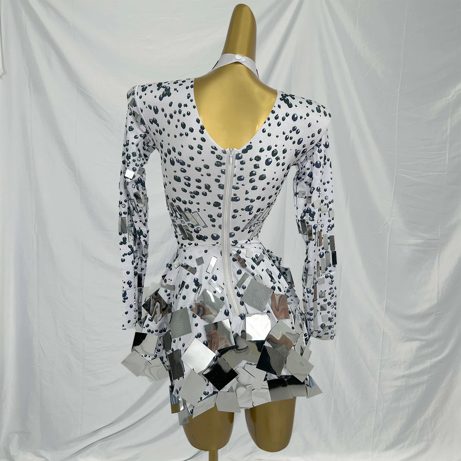 Xieshi Luxe Vrouwen Feestjurk Zilver Wilg Nagel Lens Hoge Elasticiteit Jurk Bar Stage Performance Jurk Verjaardag Prom Jassen