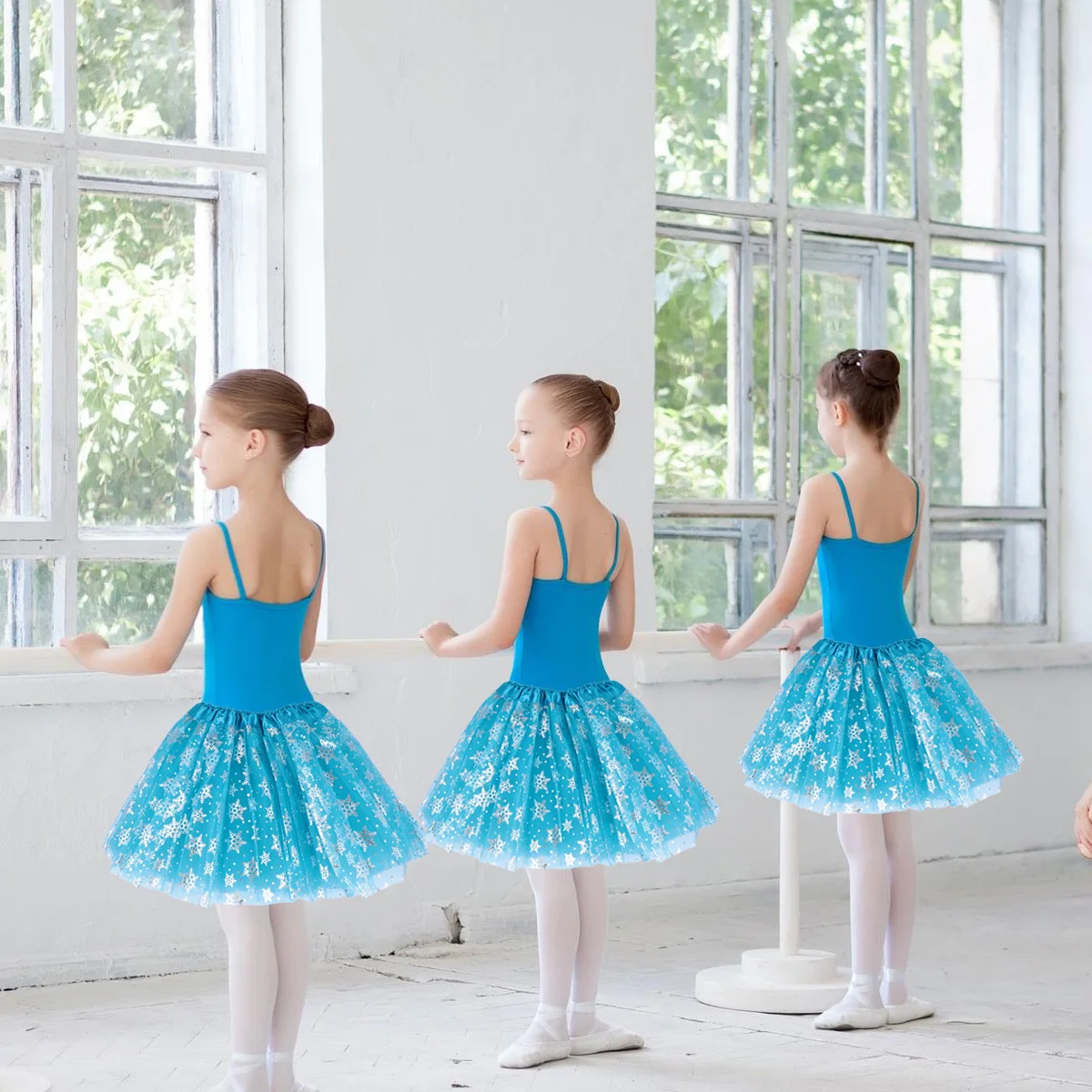 어린이 눈꽃무늬 튜튜 스커트 부드러운 폴리에스터 탄력 밴드 파티 발레 댄스 소녀 공연 메쉬 튤 스커트 소녀 튜튜 스커트