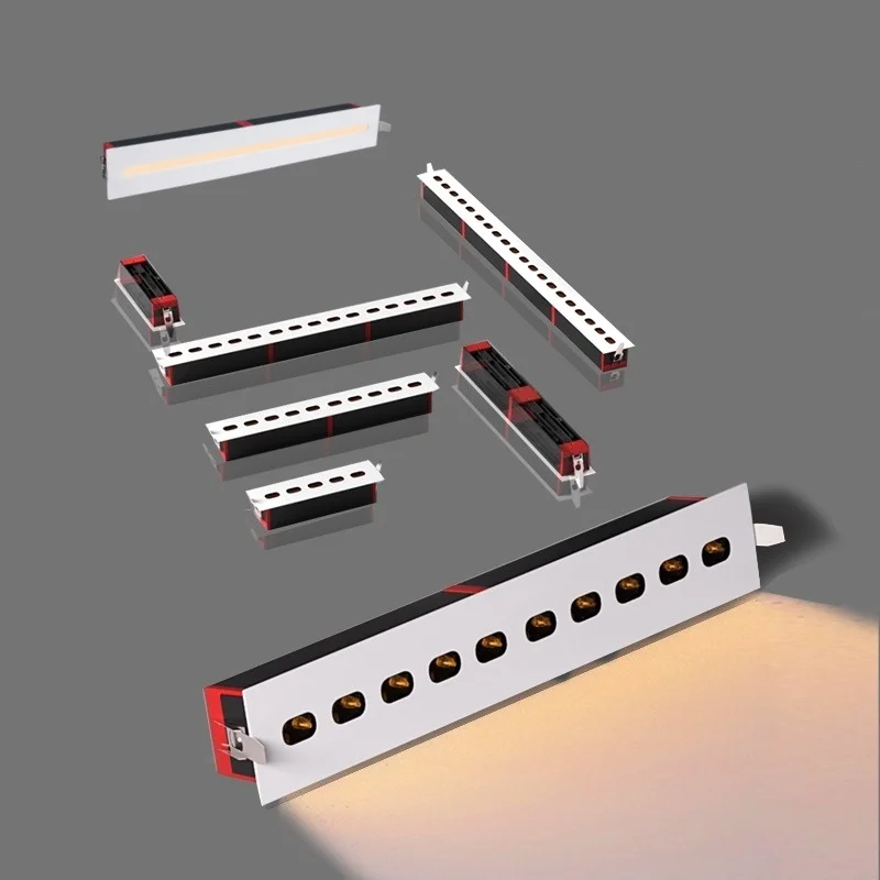 Embedded LED Anti-Glare Line Light Spotlight Floodlight 10W 20W 30W 40W Aluminum Grille Light AC85-265V Dimmable Indoor Lighting