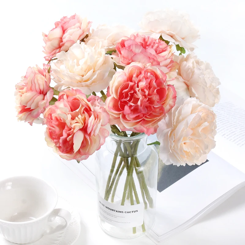 

3/5Pcs Peony Artificial Flowers Bouquet For Garden Home Room Decor Wedding Decoration Outdoor Fake Flowers DIY Vases Accessories