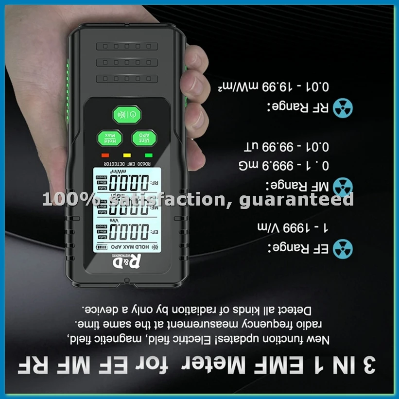 3-In-1 Electromagnetic Field Radiation Detector Tester EMF Meter Multifunctional Portable Radio Frequency Warn Meter-ABVK