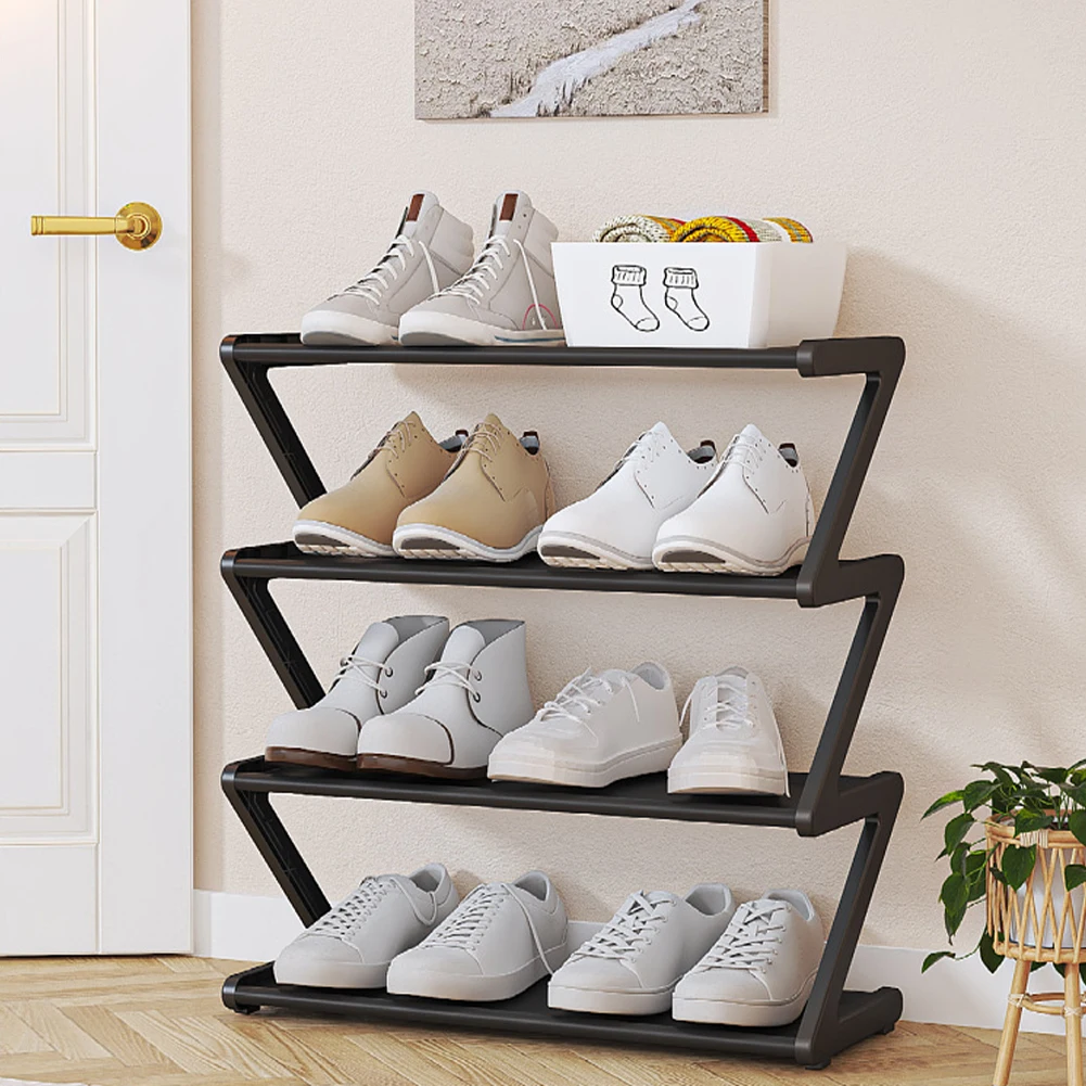 Upgrade 4-Tier Small Shoe Rack Thickened Steel Stackable Shoe Shelf Storage Shoe Stand Organizer For Closet Entryway Hallway