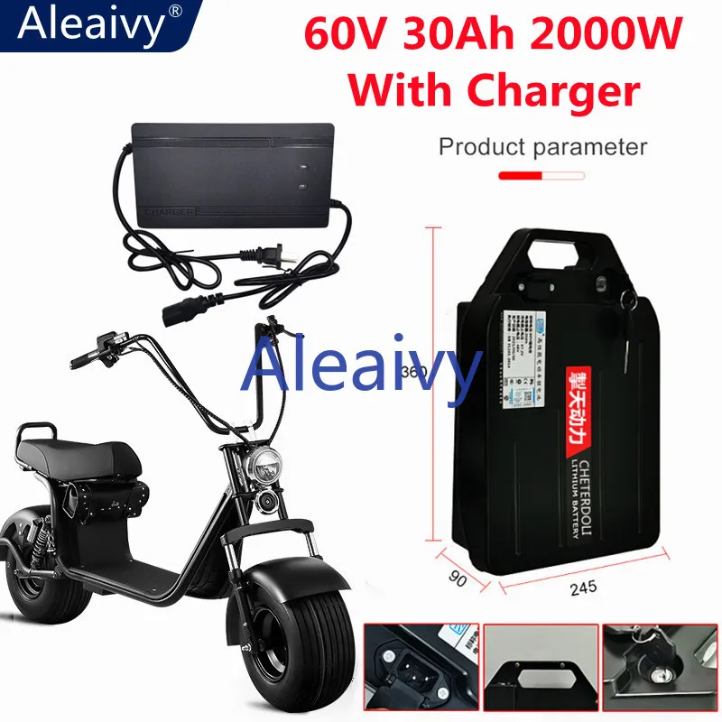 

Waterproof Rechargeable 60V 30Ah Li Ion Battery for 2000w 3000W Citycoco X7 X8 X9 Trolling Motor Lithium Battery + 3A Charger