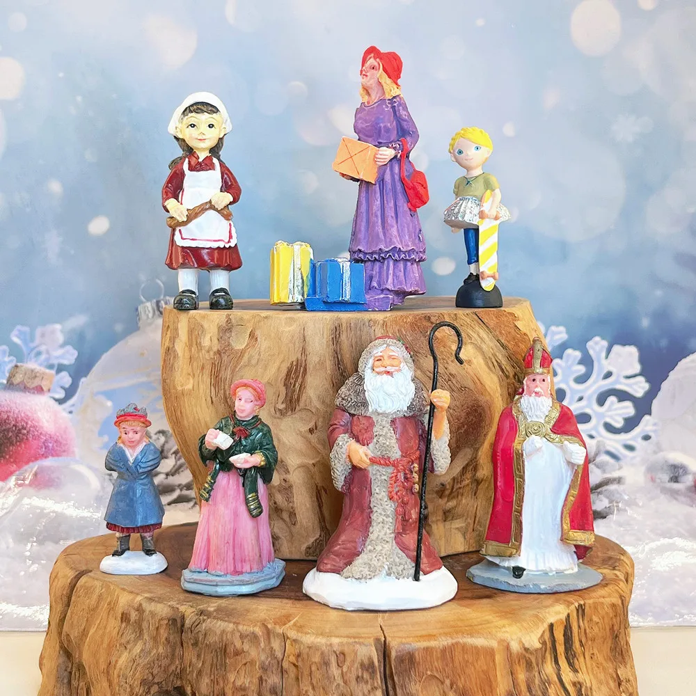 Sinterklaas Resin Mini Figures, Hand Painted Christmas Village Decor