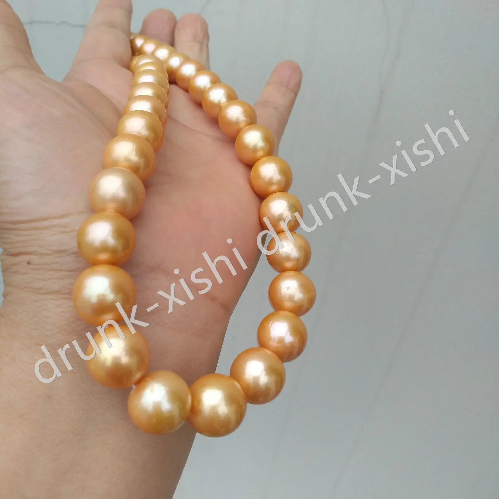 14k Solid Gold Huge Large Best Selling Aaaa+ 12-13mm Natural South Sea Golden Real Pearl Necklace Fine Jewelry