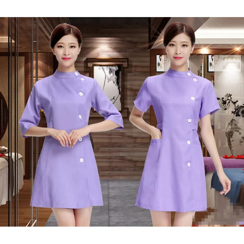 زي ممرضة وردي أبيض طويل الأكمام ، معطف مختبر ممرضة ، كم متوسط ، أنثى ، جمال ، جديد