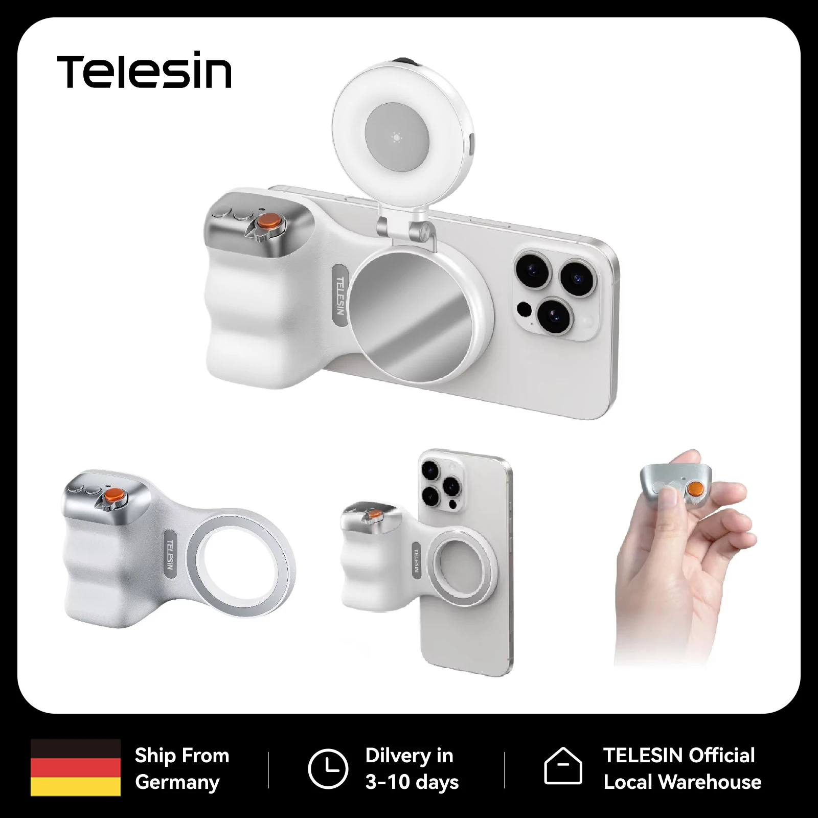 Poignée de prise de vue magnétique TELESIN pour téléphone, support universel pour smartphone, aide à la prise de vue, télécommande pour iPhone et Android