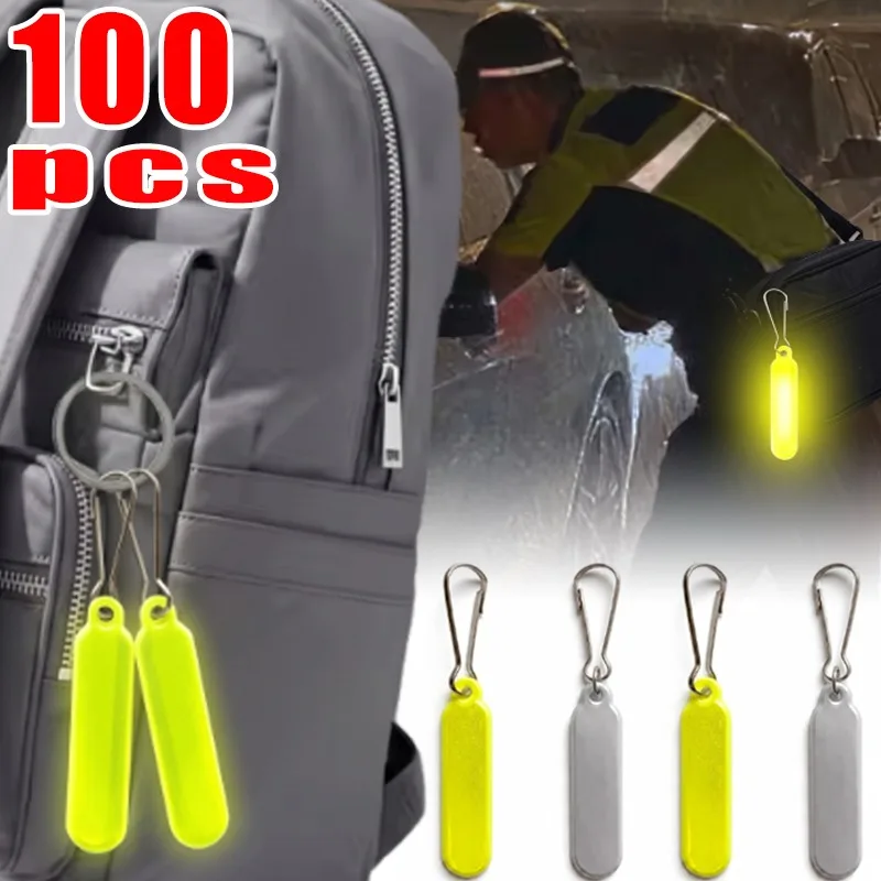 5/100pcs Reflective Zipper Keychains High Visibility Safety Backpack Waist Bag Pendants Runners Cycling Outdoor Luminous Keyring