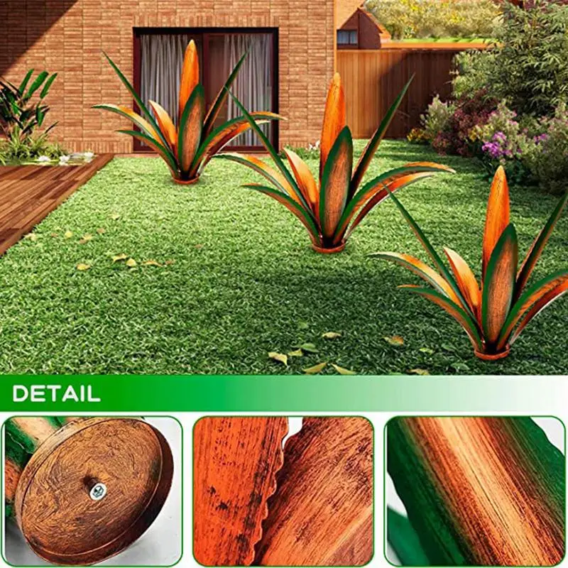 Metal Agave DIY Tequila Rustic Garden Sculpture Ornaments Outdoor Decorative Figurines Home Yard Stakes Lawn Sculpture Statue