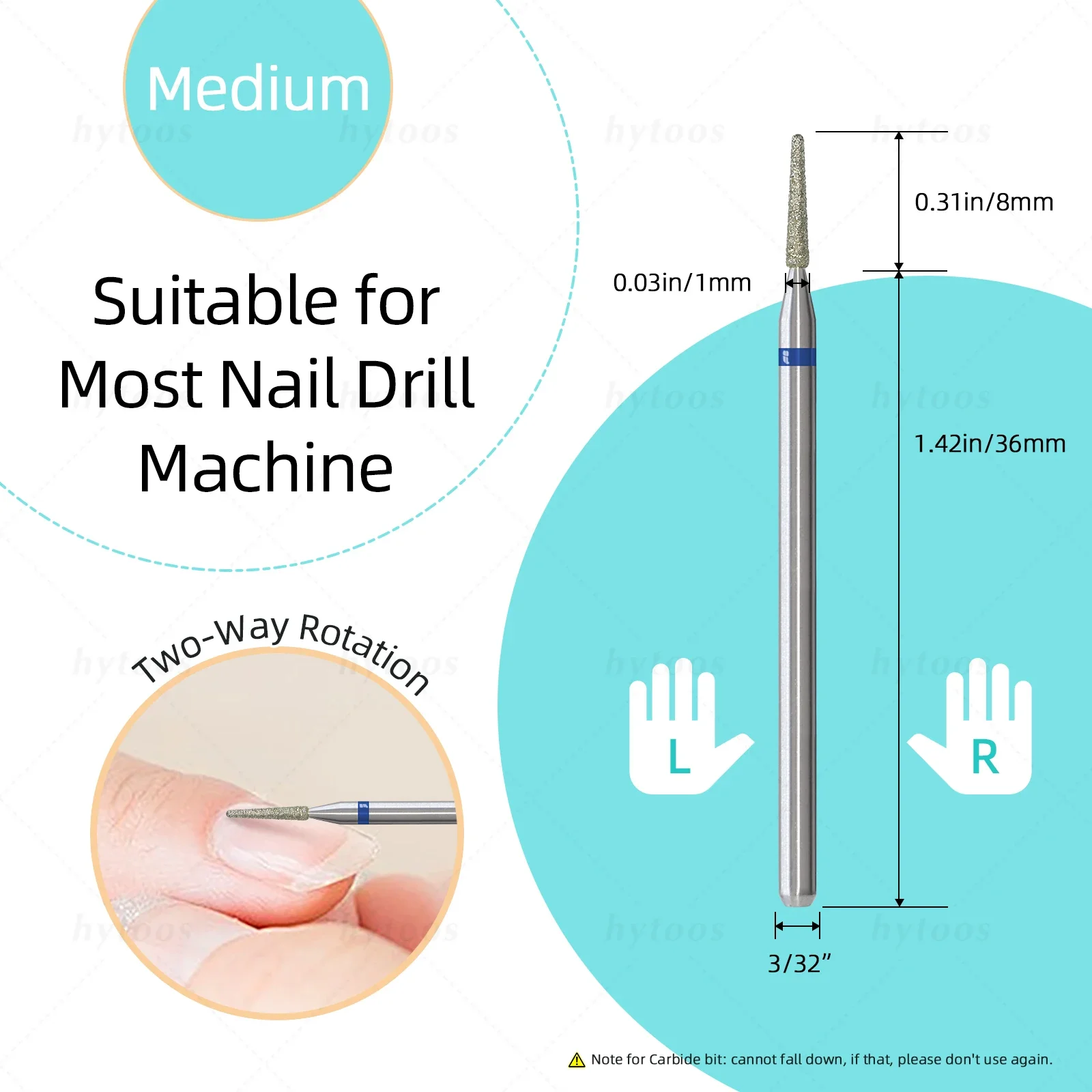 HYTOOS Conical Diamond Nail Drill Bits Pro Russian Cuticle Bit for Nail Drill Dead Skin Cuticle Cleaner Nails Pre-treatment Tool