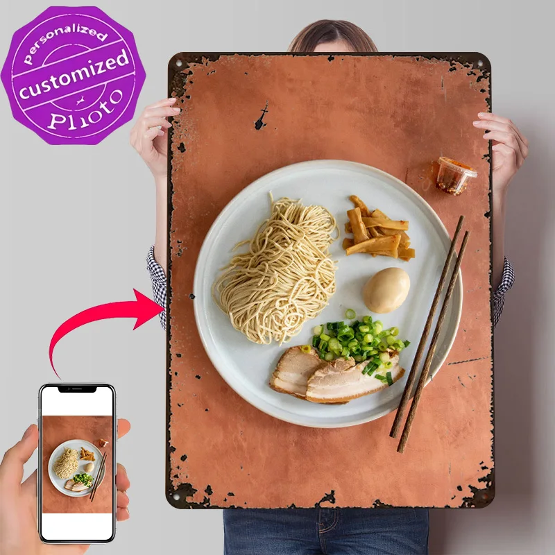 Letrero Metálico Vintage Personalizado con Impresión 3D de Ingredientes para Preparar Ramen, Decoración de Pared para el Hogar, Sala de Juegos